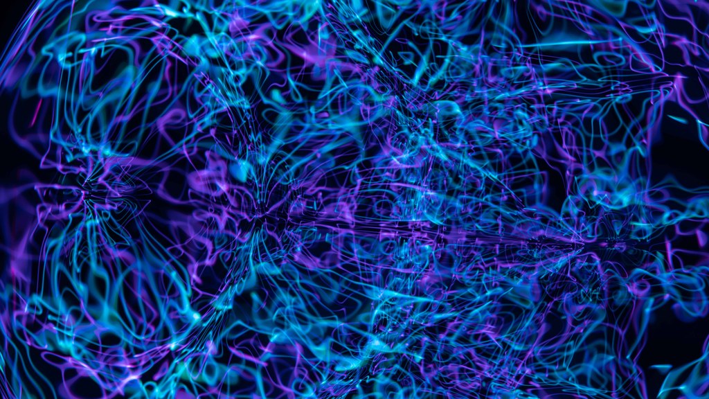 Dynamic abstract image with swirling neon lines creating vibrant, colorful patterns.