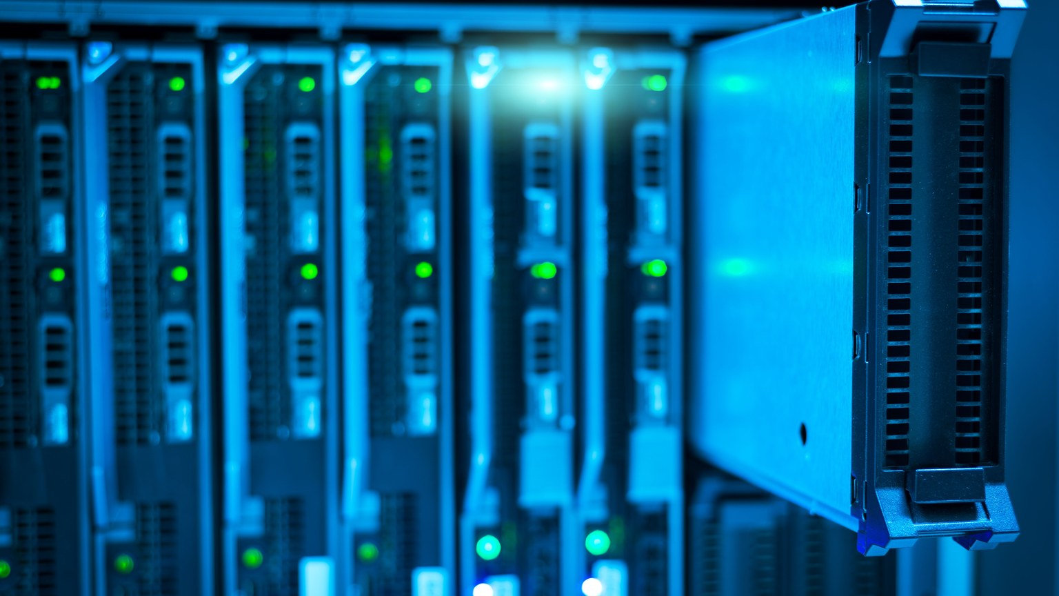 Detailed view of a server rack with a focus on technology and data storage.
