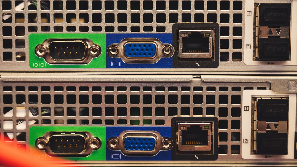 Detailed view of Ethernet and VGA ports on a server highlighting connectivity features.