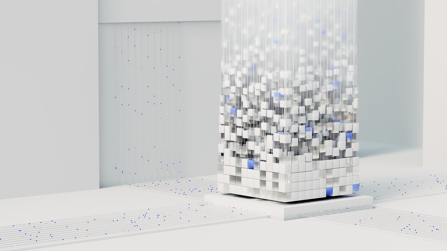 Abstract 3D render visualizing artificial intelligence and neural networks in digital form.