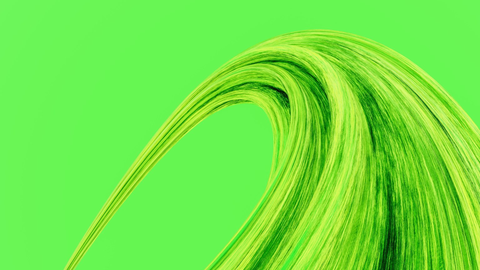 Dynamic abstract wave in vibrant green shades on a light green background.