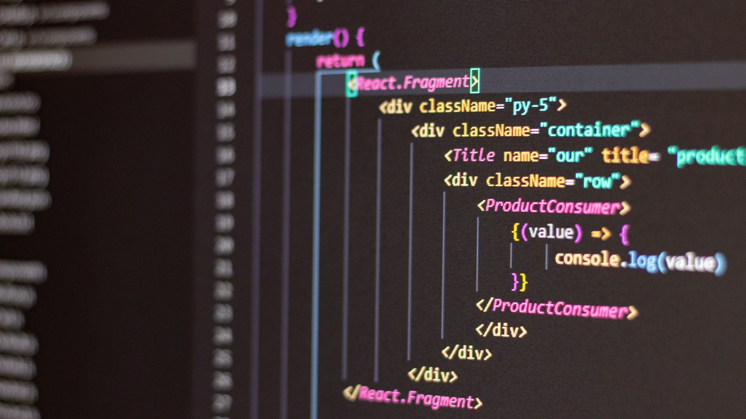 Close-up of HTML and JavaScript code on a computer screen in Visual Studio Code.