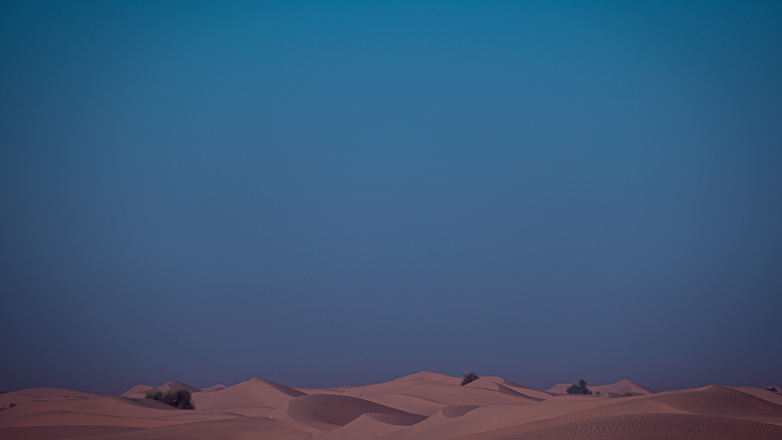 Expansive desert dunes under a clear twilight sky, offering a serene and arid landscape view.