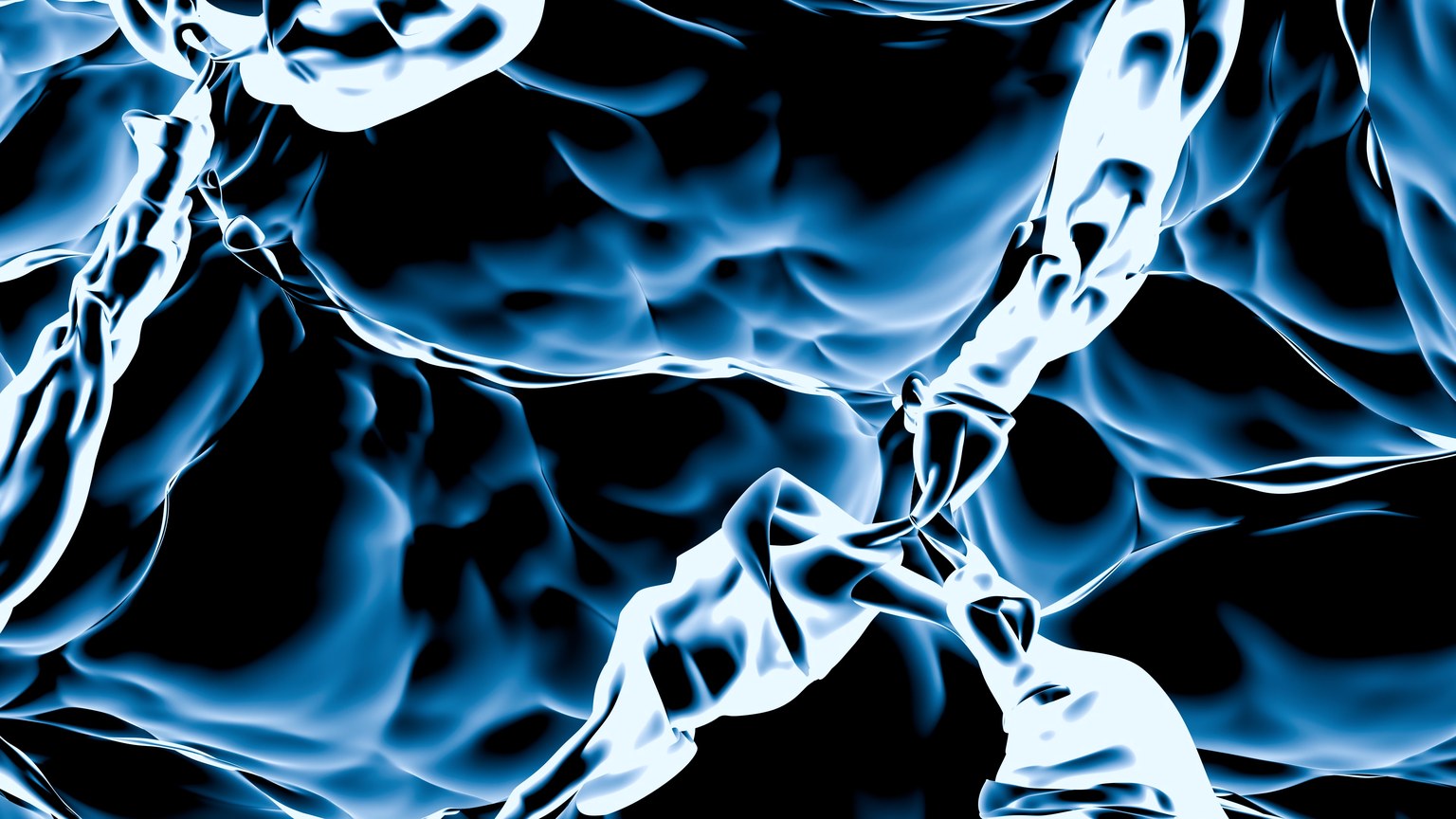 Abstract 3D rendered blue fluid texture with a dynamic flow pattern.