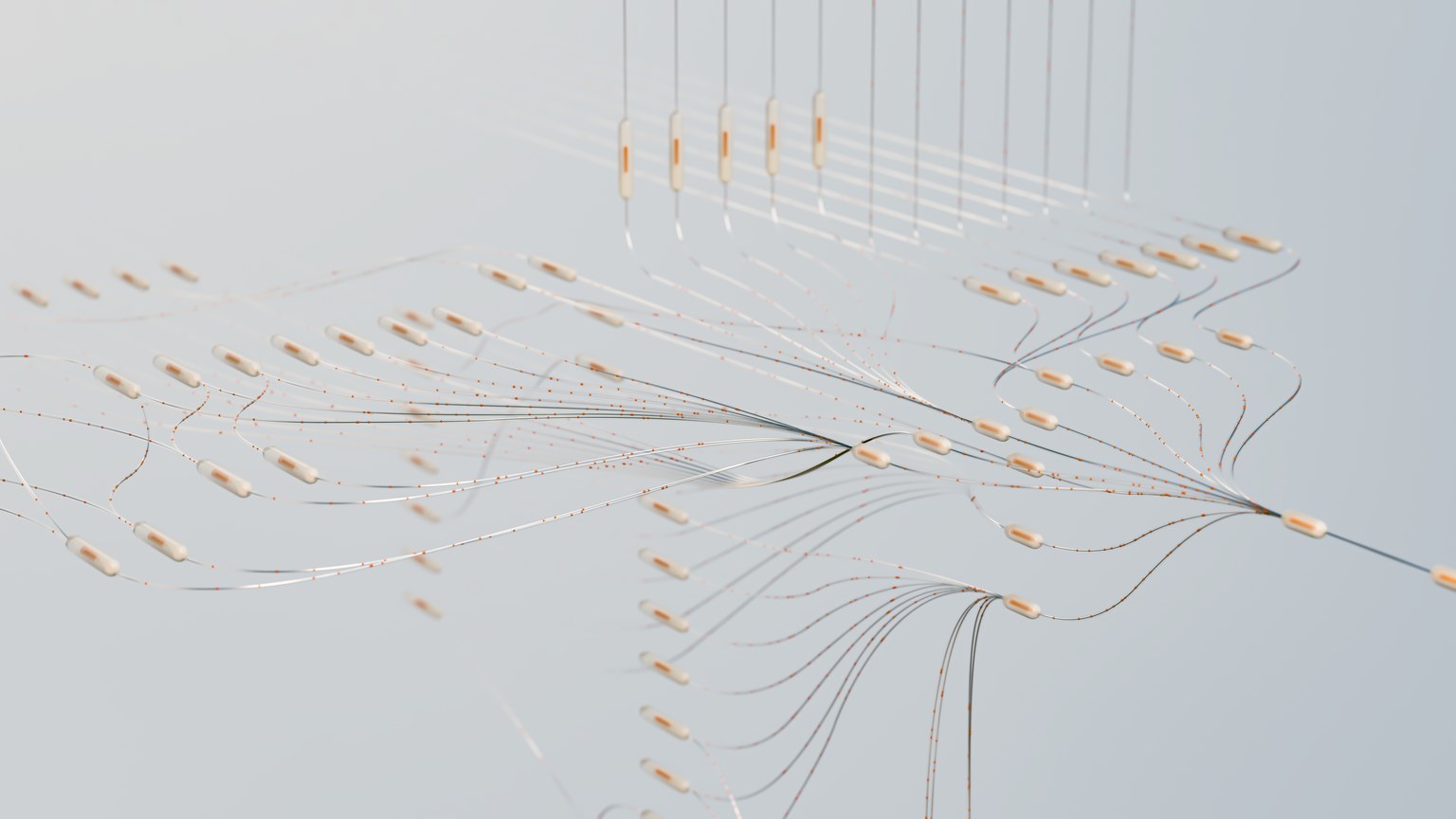 Elegant 3D visualization of neural networks showcasing abstract connections in a digital space.